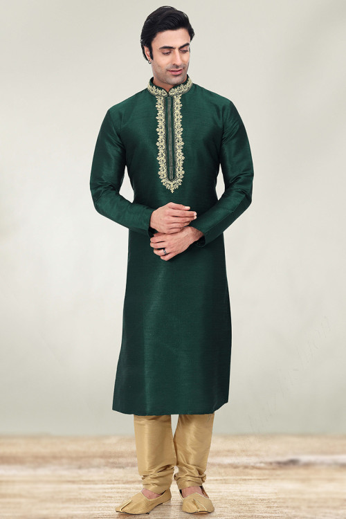 Mehndi Cotton Kurta Pajama Set – Karigari Shop