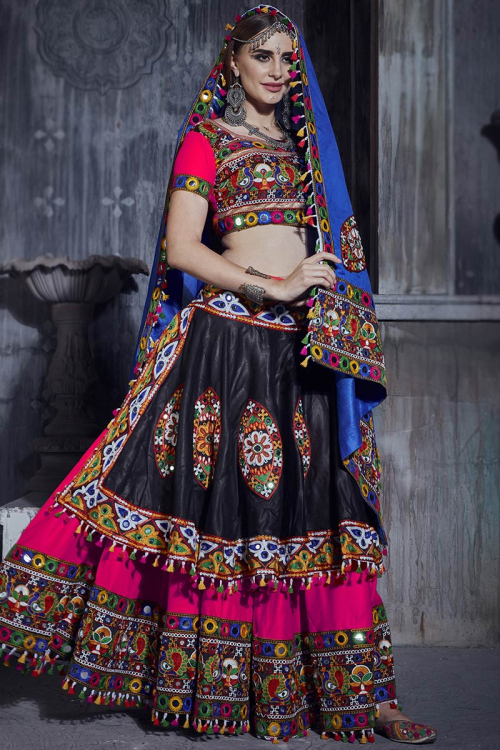 Embroidered Art Silk Hot Pink Lehenga