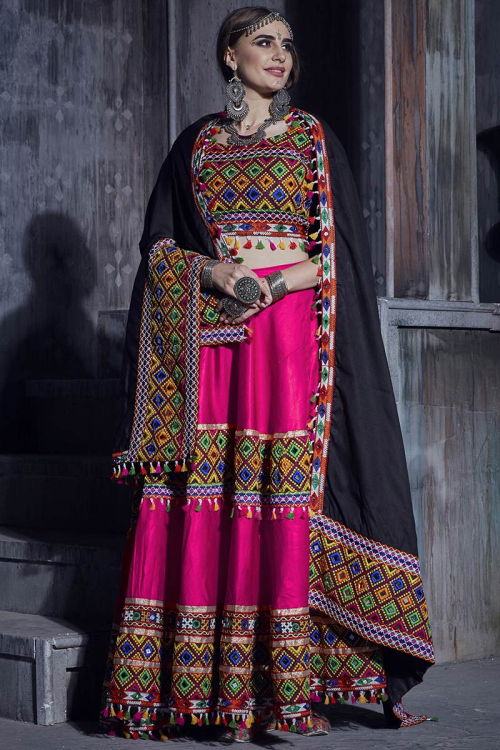 Embroidered Art Silk Magenta Pink Lehenga