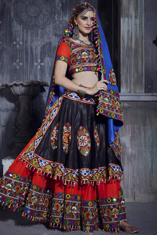 Embroidered Art Silk Red Lehenga