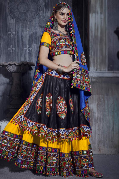 Embroidered Art Silk Yellow Lehenga