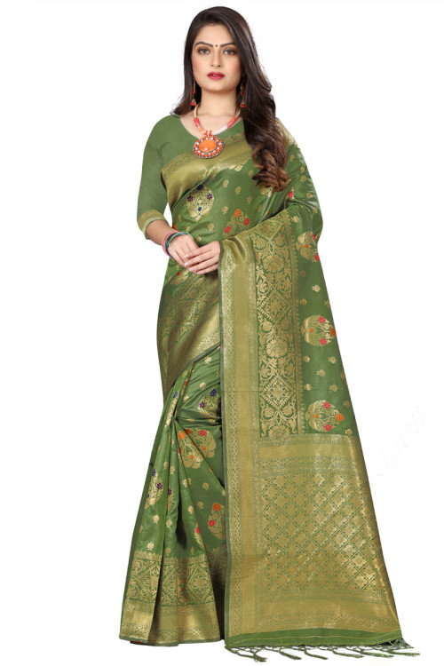 Banarasi Silk Wedding Wear Saree In Fern Green Color