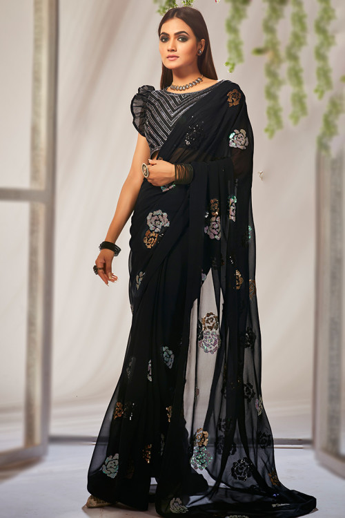SWAP YOUR LITTLE BLACK DRESS WITH THE LUXURIOUS BLACK SAREE! – Thearyavart