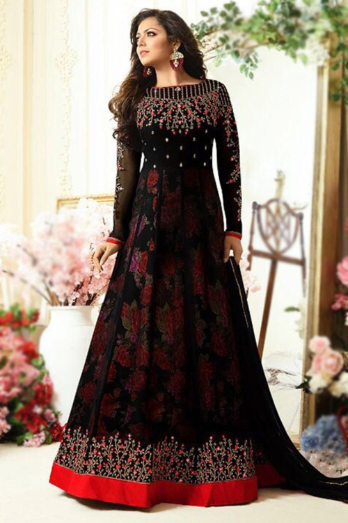 Embroidered Black Georgette Anarkali Suit 