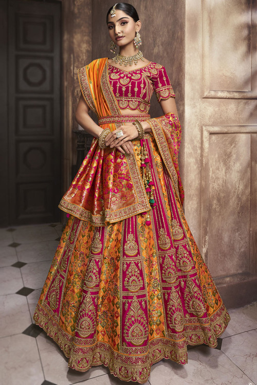 Buy Orange Lohri Engagement Lehenga Choli Online for Women in France