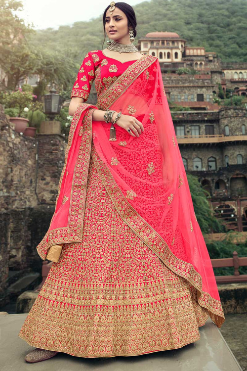 Buy Pink Dori Work Velvet Bridal Lehenga Choli With Double Dupatta From  Ethnic Plus