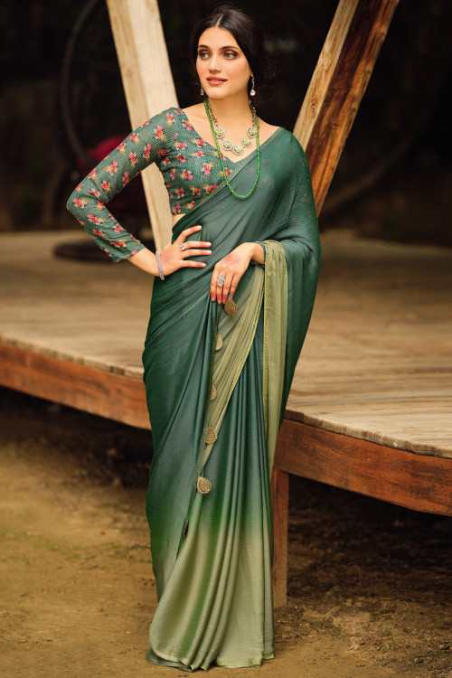 Chiffon Saree Georgette Saree Unstitched Blouse Fabric Customisable Ombre Saree Ombre Saree Color can be customise. Color Saree