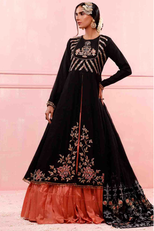 Embroidered Cotton Silk Coral Peach Lehenga