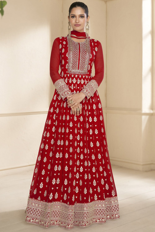 Buy A Line Georgette Dabka Work Indian Plus Size Dresses Online for Women in UK