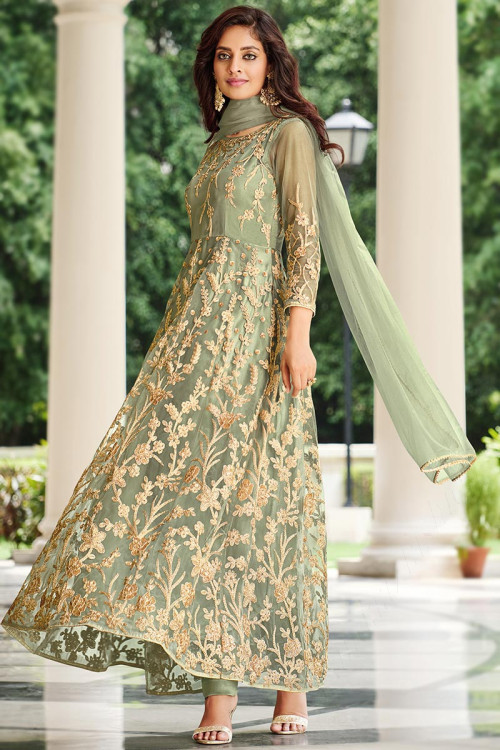 Buy online Green Straight Pant Suit Semi-stitched Suit from Suits & Dress  material for Women by Anara for ₹1599 at 75% off