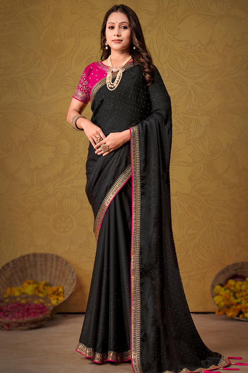 Embroidered Georgette Black Light Weight Saree 