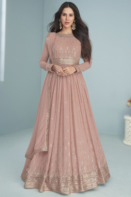 Rani Pink Color Tebby Silk Anarkali With Printed Dupatta – TANHAI