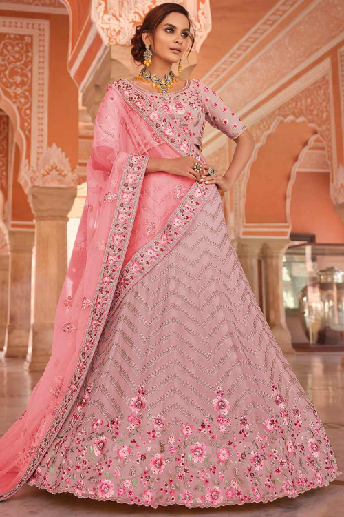 Embroidered Georgette Dusty Pink Lehenga