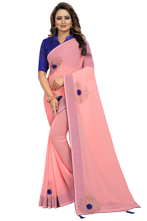Stylish Party Wear Saree in Delicate Light Pink Georgette