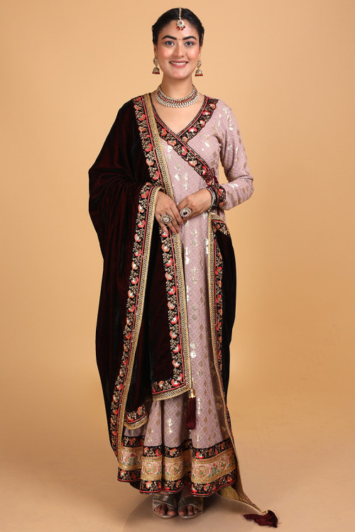 Embroidered Georgette Mauve Anarkali Suit for Eid