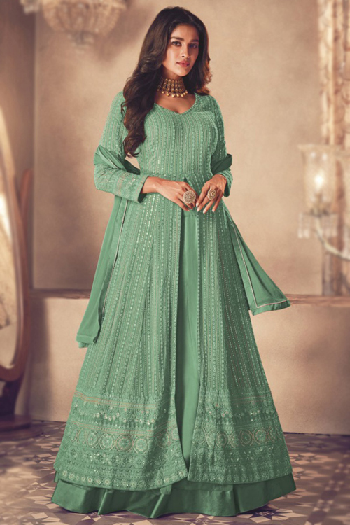 Mint Green A Line Georgette Lehenga for Sangeet