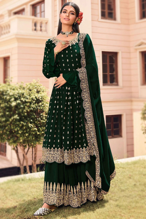 Alkaram Heavy Faux Georgette With Heavy Embroidery Work Pakistani Suit  Mehndi Color DN 4102