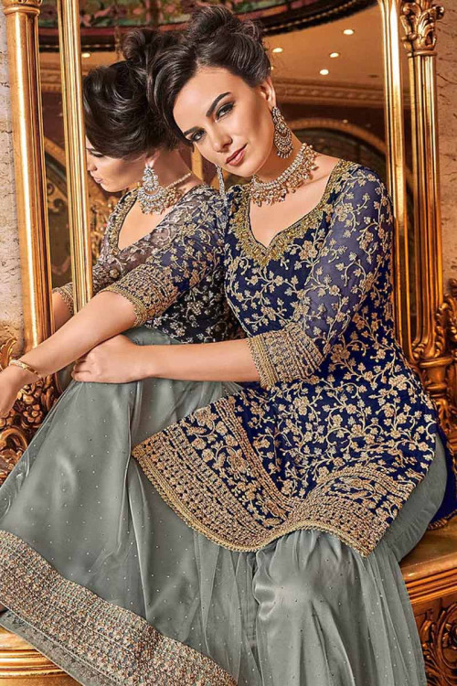 navy blue colour sharara suit