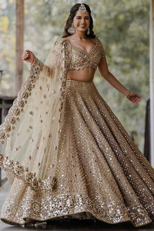 Embroidered Gold Georgette Fancy Lehenga