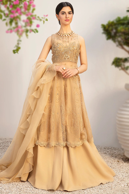 Gold A Line Silk Lehenga for Wedding 