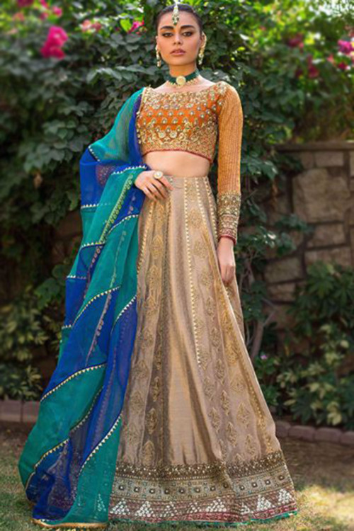 A Line Lehenga in Silk Gold for Party 