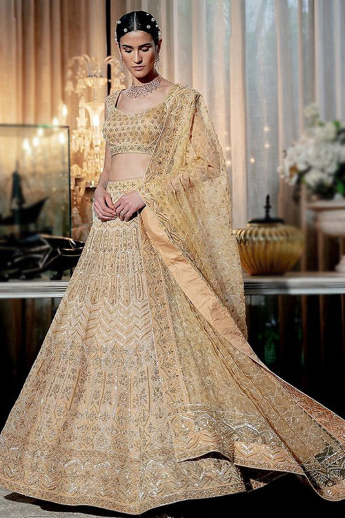 Gold Silk Lehenga for Party Wear with Stone embroidery