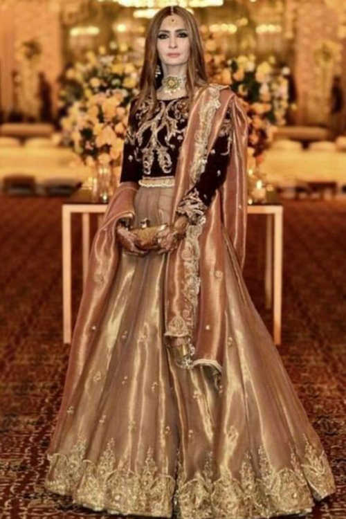 Silk Gold Sequins Embroidered Lehenga for Wedding 