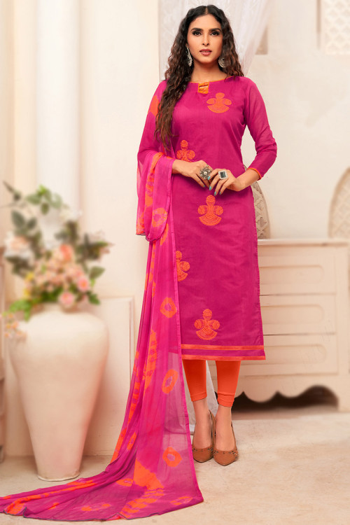 Embroidered Modal Silk Hot Pink Legging Suit