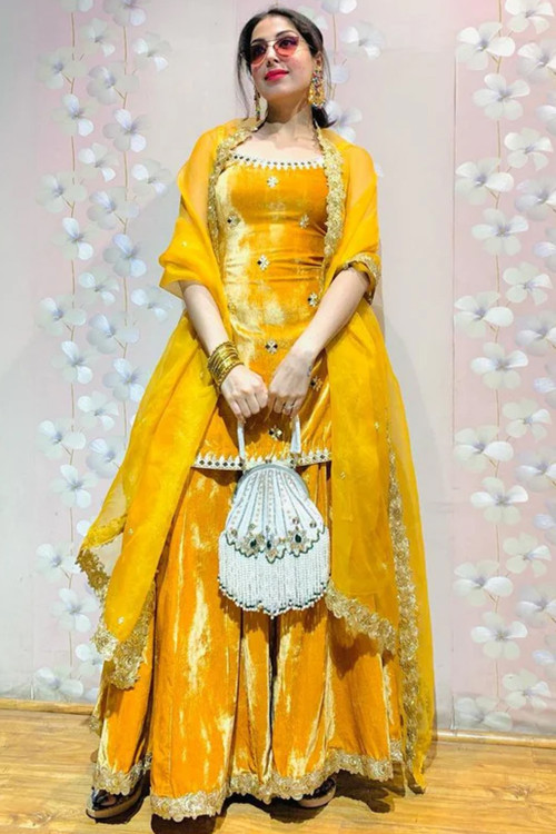 Yellow velour dress on sale