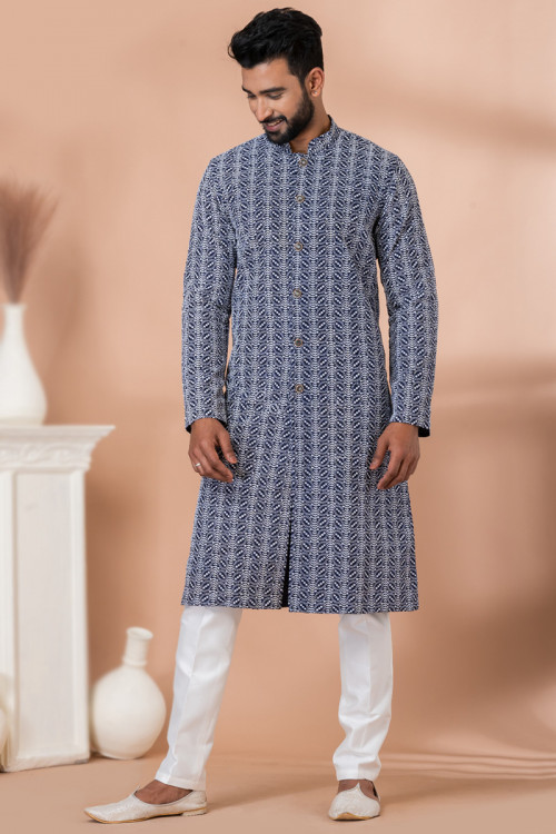 Buy 42 M 2 Size Front Slit Georgette Kurta Pajama Online for Men in USA