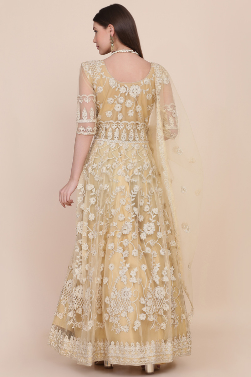 Premium Silk Beige Embroidered Wedding Wear Anarkali Suit main image 1