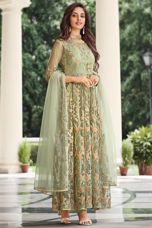 Buy Cream Heavy Designer Embroidered Party Wear Front Cut Anarkali Suit   Anarkali Suits
