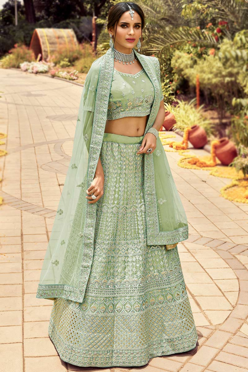 Organza Lehenga in Pistachio Green colour for Bridesmaid 