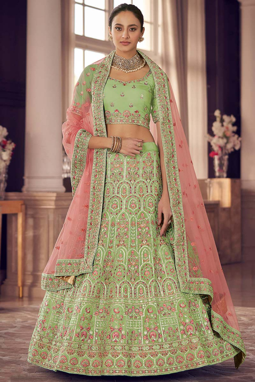Embroidered Organza Pistachio Green Lehenga