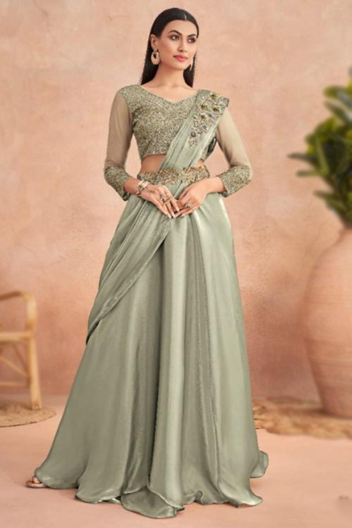 Buy 42 M 2 Size Green Lehenga Style Sarees Hindu Wedding Clothing Online for Women in USA