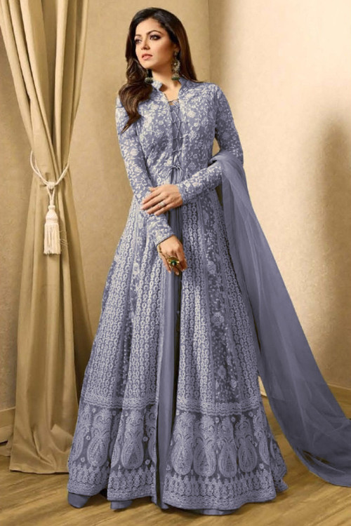 Grey Heavy Designer Embroidered Anarkali Suit  Indian Heavy Anarkali  Lehenga Gowns Sharara Sarees Pakistani Dresses in USAUKCanadaUAE   IndiaBoulevard