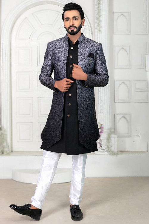 Simple black cheap sherwani