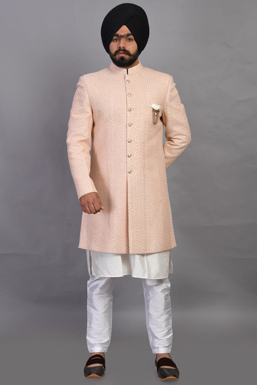 Peach kurta pajama on sale with turban