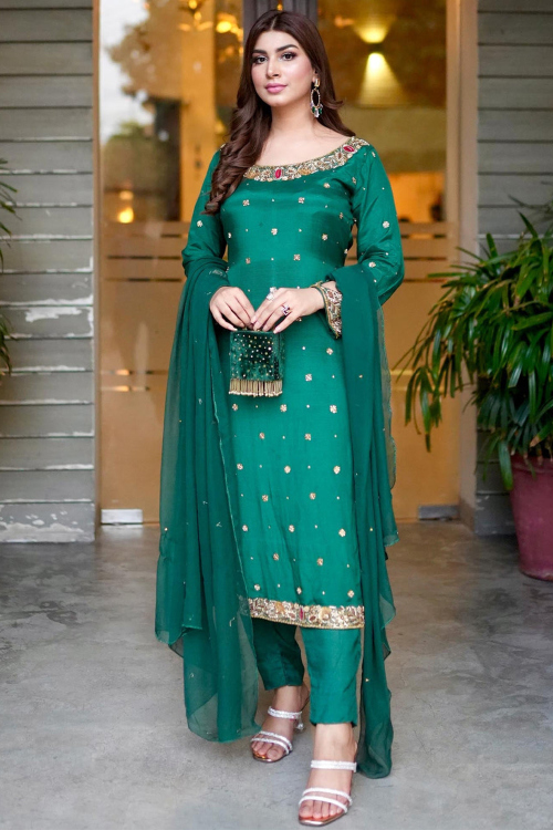 Emerald Green Art Silk Trouser Suit with Sequins Work for Wedding Wear
