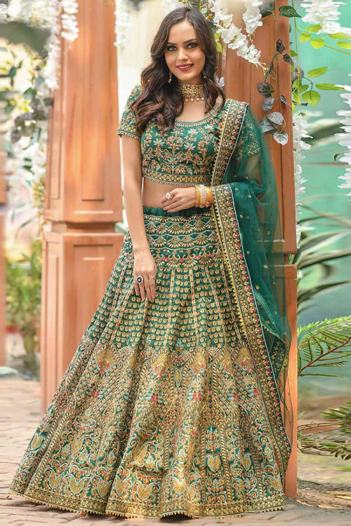 Buy Emerald Green Banglori Silk Wedding Lehenga Choli Online ...