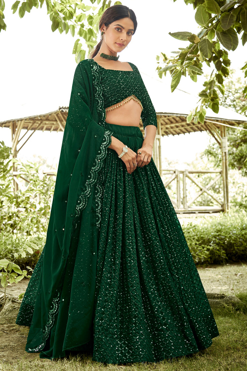 Emerald Green Georgette Lehenga with Sequins for Mehndi