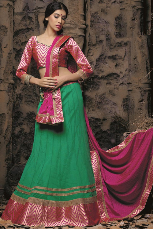 Emerald Green Traditional Net Lehenga for Party 