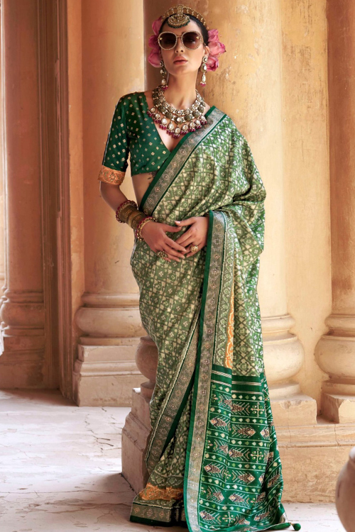 Emerald Green Soft Silk Saree with Zari Work for Diwali