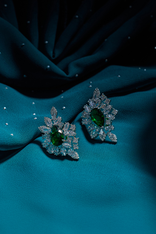 Emerald Green Verdant Empress Diamond Halo Earrings