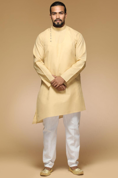 Ethnic Wear Light Yellow Men Kurta Pajama For Eid