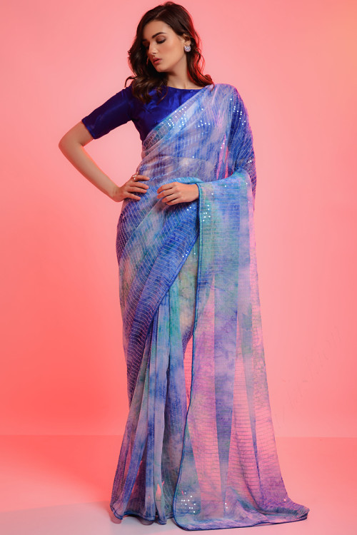 Attractive Pure Georgette Shibori Tie-Dye multi-color Saree