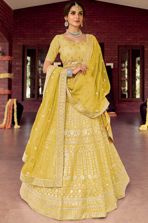 Chiku Color Lucknowi With Sequins Work Georgette Lehenga Cho