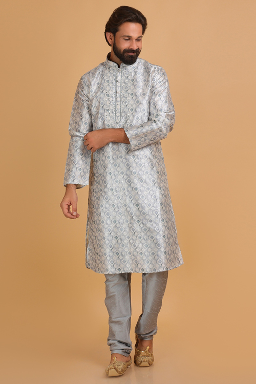 Festival Wear Art Silk Off White Men's Kurta Pajama 