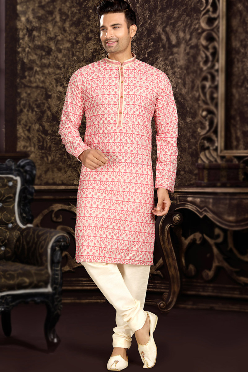 Beige Churidar Cotton Kurta Pajama for Men