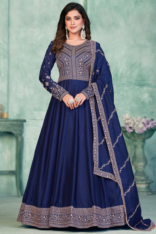 Festival Wear Dark Blue Embroidered Anarkali Suit 